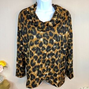 M NWT Notations Leopard Print Cowl Neck Sweater Long Sleeve Stretch Medium 8 10